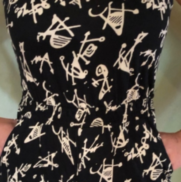 Hieroglyphic Print Short Romper Black White Small - Picture 2 of 10